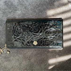 Chanel Black Floral Embossed Wallet